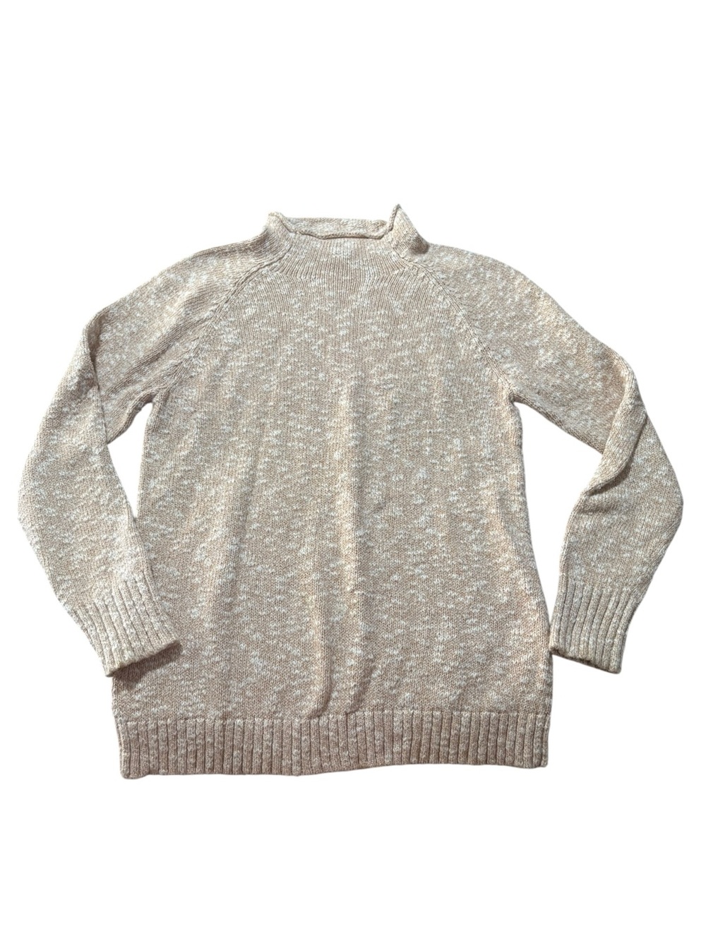 L.L. Bean women's medium Cream Beige Marled Turtleneck Sweater knit cotton